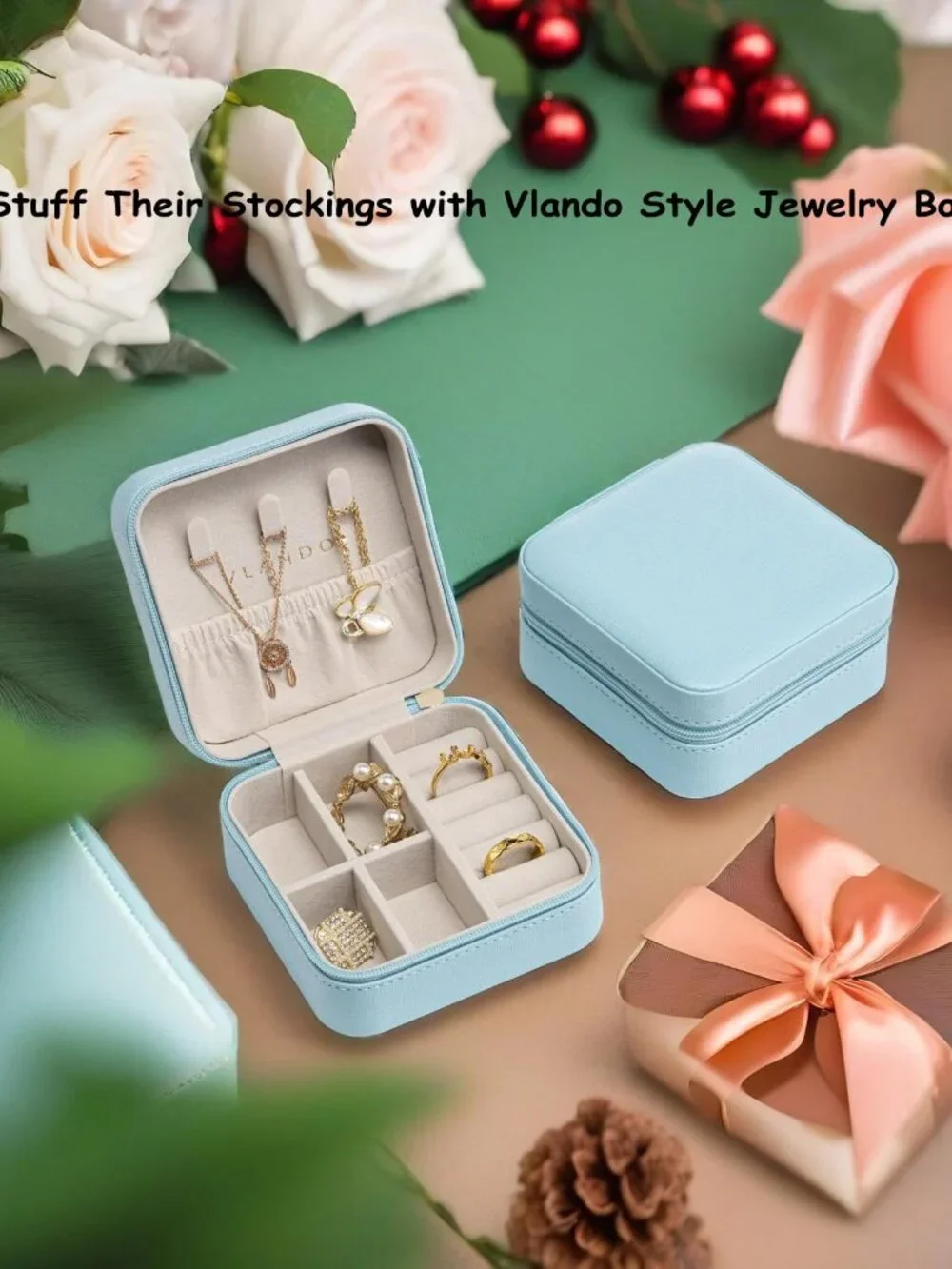 Vlando Small Travel Jewelry Box Organizer Display Case for Girls Women Gift Ring